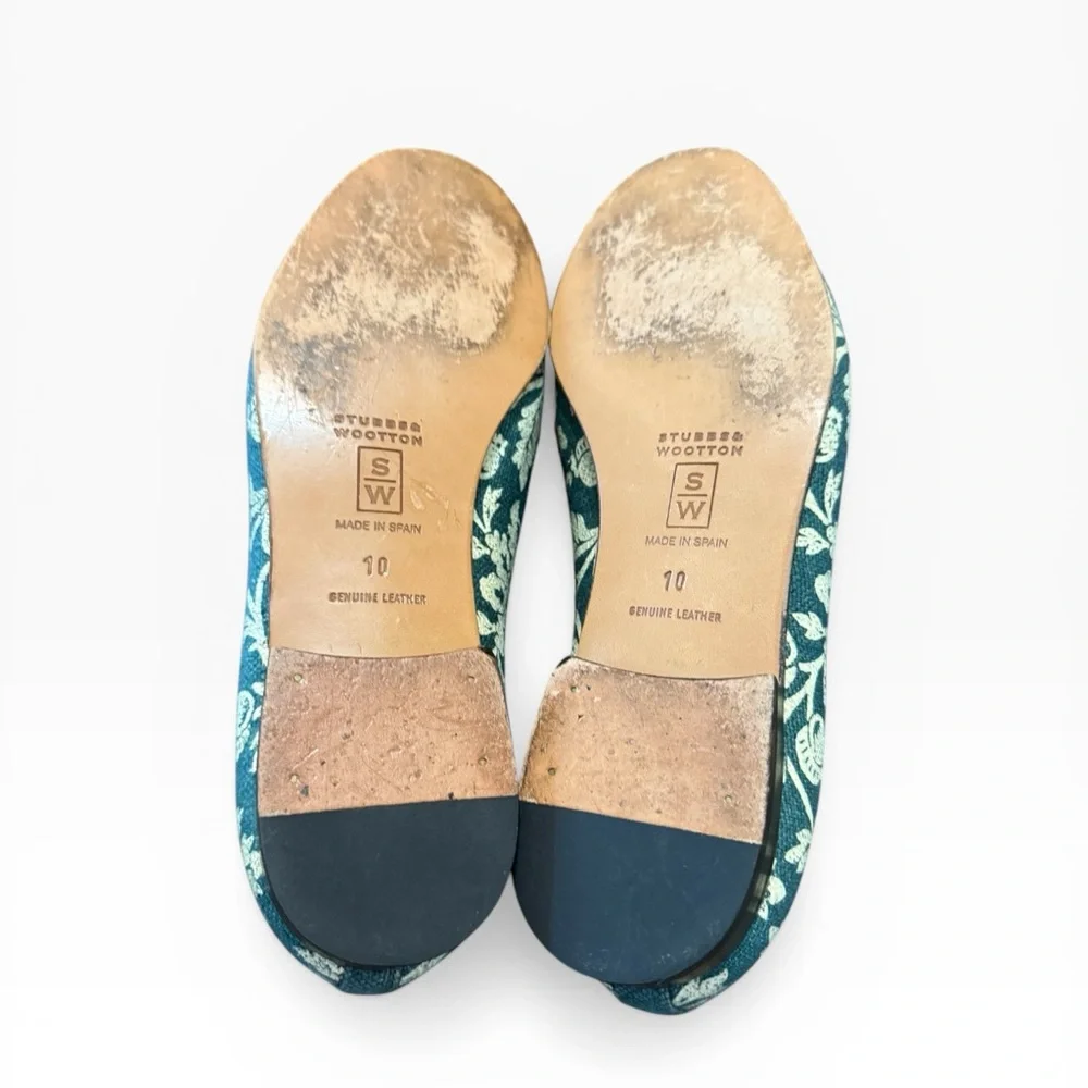 Stubbs & Wootton x Gracie Studio Green Floral Leaf Canvas Loafers Size 10